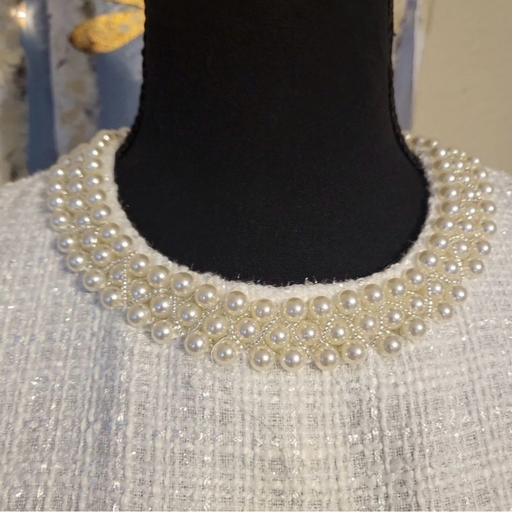Pearl Beaded Collar Necklace - Cream